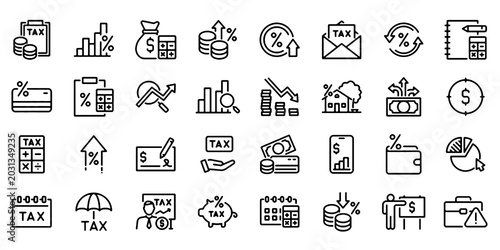 Fotografie Tax Line Icon Set, Finance Accounting Vector Transparent Background