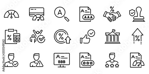 Fotografie Credit Rating Line Icon Set, Financial Score Vector Transparent Background