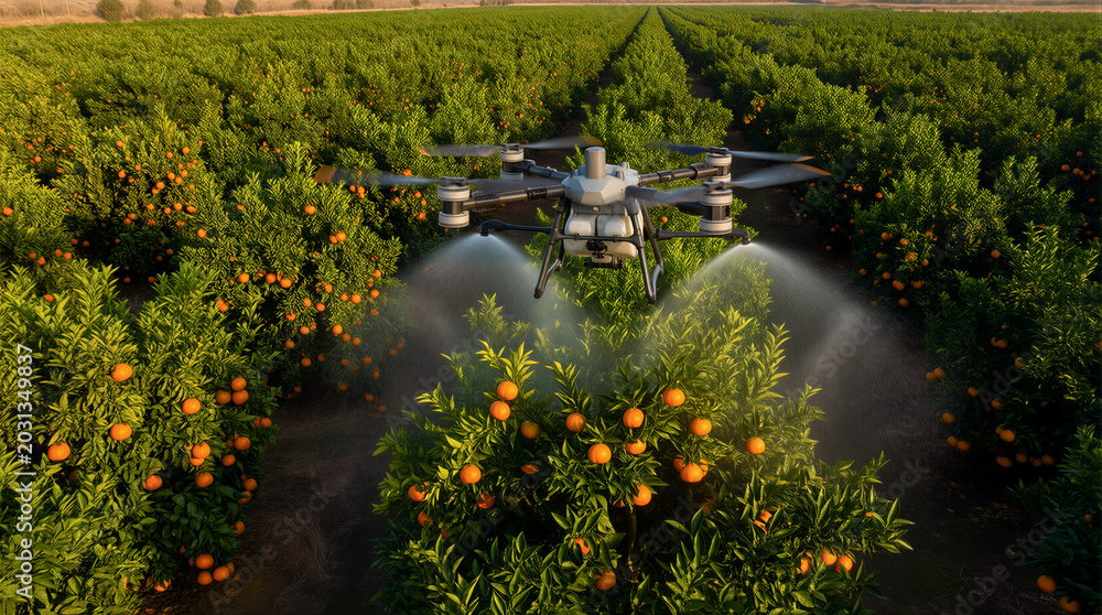 Fototapeta premium agriculture drone in citrus orchard and orange orchard