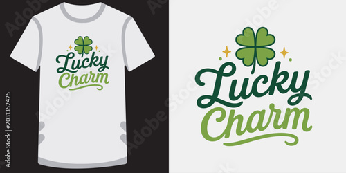 Obraz na plátně Lucky charm typography design with four leaf clover and sparkle stars for st patricks day