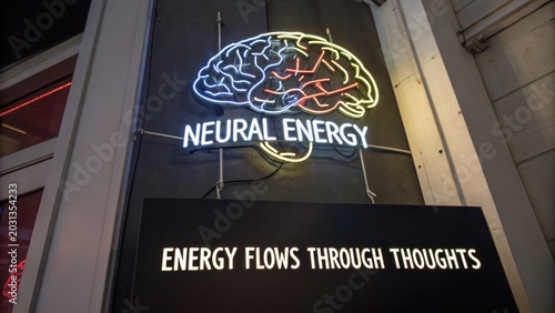 Neon Brain Sign with Neural Energy Text