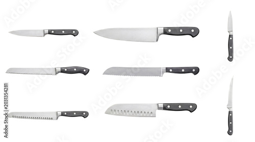 Canvastavla Professional kitchen knife set including chef's, serrated, and santoku knives, with black handles