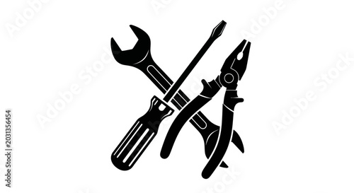 Canvas Print Set of Hand Tools: Screwdriver, Pliers, and Wrench Icon Silhouette