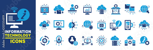 Bild auf Leinwand Information Technology Flat Blue Icons Sheet
