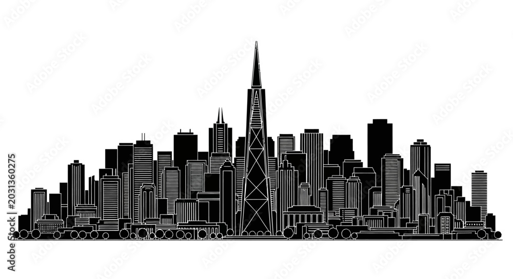 Naklejka premium Taipei City Skyline Silhouette Illustration with Iconic Landmark