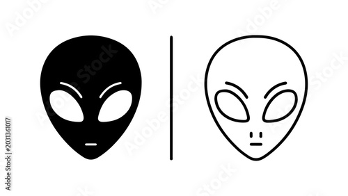 Schilderij op canvas Minimalist Alien Head Icons Black And White