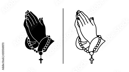 Foto Praying Hands With Rosary Beads Vector Icon Set
