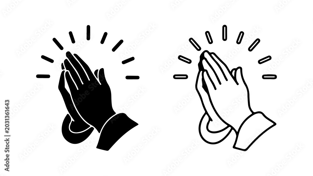 Fototapeta premium Praying Hands Icon Set With Radiant Light
