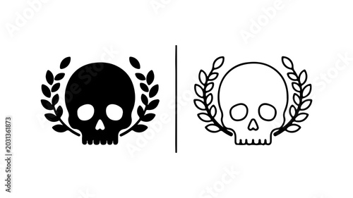 Skull With Laurel Wreath Silhouette Design Element