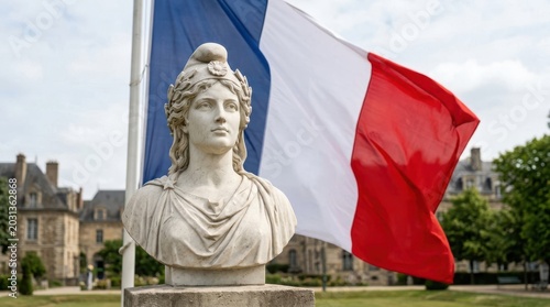 Bust of marianne with the french flag in the background