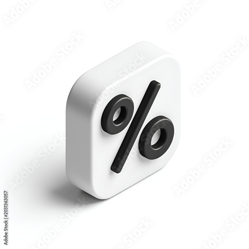 3D Rendered White Square Icon with Black Percentage Symbol.