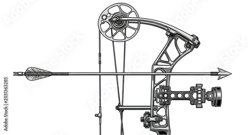 Compound Bow and Arrow on White Background - Archery Equipment Detail