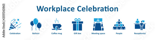Foto Workplace Celebration icon banner line art collection