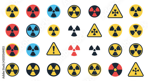 Foto Radioactive warning signs and symbols.