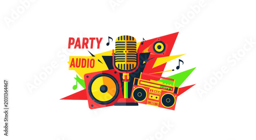 Fotografie Vibrant Party Audio Music Illustration.