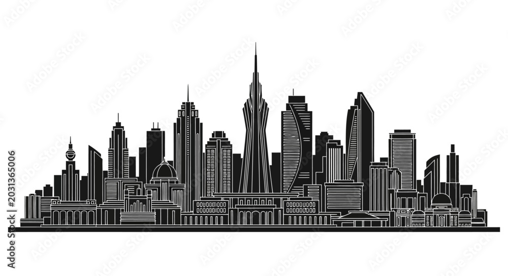 Fototapeta premium Modern City Skyline Silhouette Illustration for Urban Design Projects