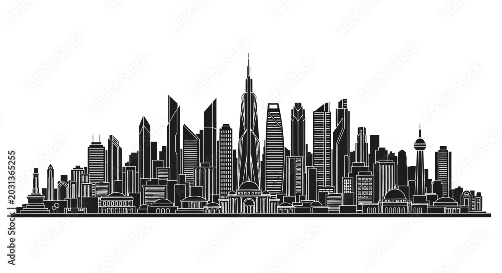 Obraz premium Modern City Skyline Silhouette Illustration for Urban Design