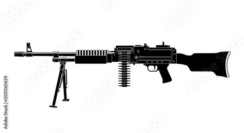 Schilderij op canvas Heavy Machine Gun Silhouette - Military Weapon Icon