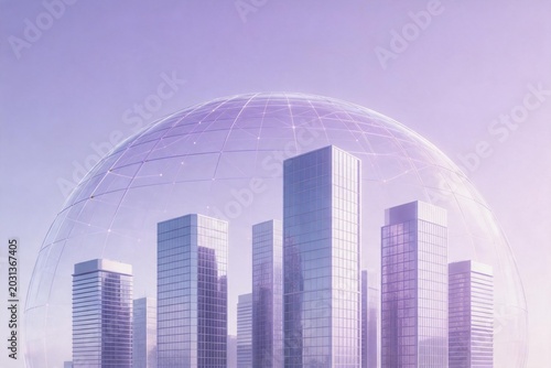 Futuristic cityscape under transparent dome