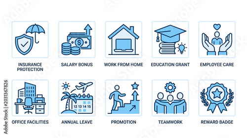 Картината върху платно Icons representing employee benefits and workplace perks (1)