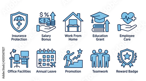 Foto Icons representing employee benefits and workplace perks