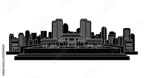 Modern city skyline silhouette with building architecture, urban design