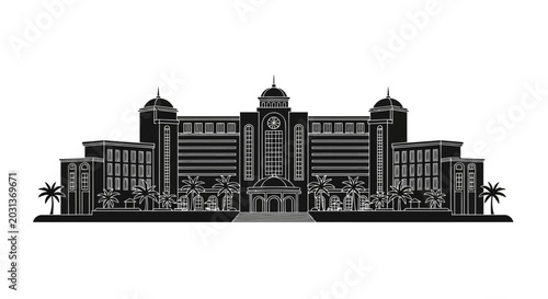 Black and white silhouette of a grand institutional building