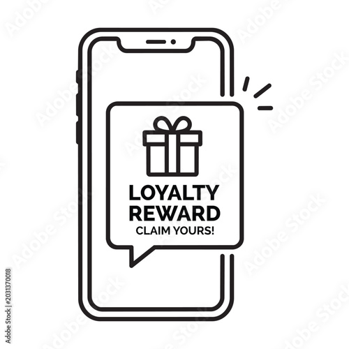 A smartphone displaying a loyalty reward notification with a gift box icon in a speech bubble