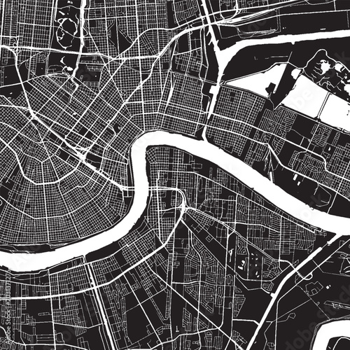 Принти на полотні French Quarter New Orleans Louisiana Vector Map, Detailed District Street Map Bl