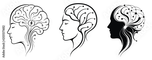 Minimal Human Brain Technology Icons AI & Neural Network Vector Set