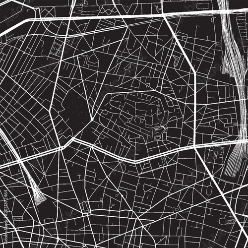 Obraz na plátně Montmartre Paris France Vector Map, Detailed District Street Map Black and White