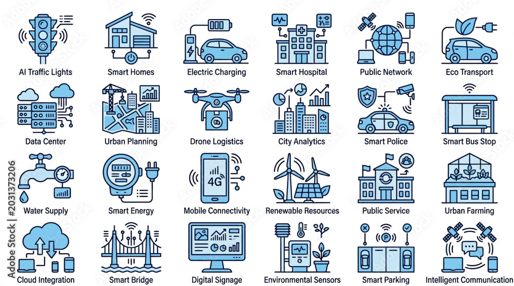Naklejka premium Smart City Infrastructure Innovations and Technologies