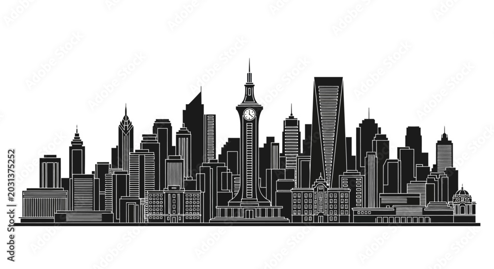 Obraz premium Modern City Skyline Silhouette Illustration for Urban Design