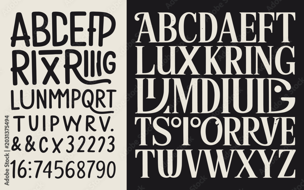Obraz premium Two unique decorative fonts showcasing different styles and character designs
