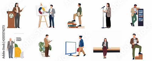 Foto Collection of diverse business professionals and public speakers in various corp