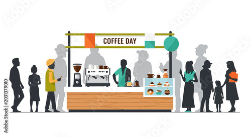 фотографія Coffee stall bustling with customers and delicious treats