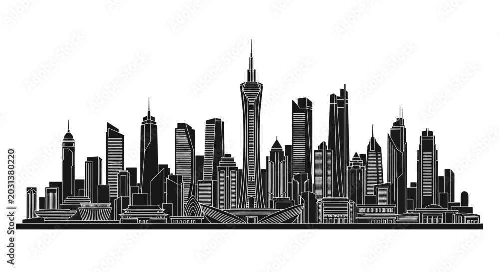 Fototapeta premium Modern City Skyline Silhouette Vector Illustration