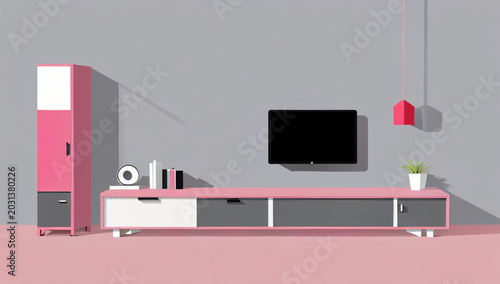 Modern pink entertainment center furniture.
