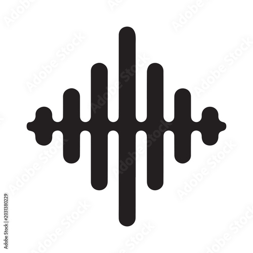 Audio sound wave frequency bars minimalist flat black silhouette graphic symbol for music player podcast radio studio broadcast or recording app interface
