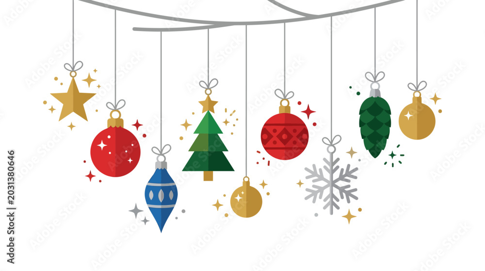 Obraz premium Colorful Christmas Ornaments Hanging with Sparkles