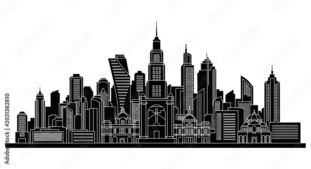 Obraz premium Modern City Skyline Silhouette Vector Illustration