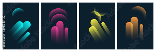 Neon gradient logo variations in dark background