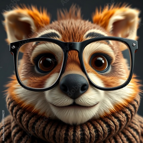 Adorable Anthropomorphic Fox-like Character Wearing Stylish Glasses