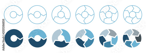 Photos Circular Chart Cycle Diagram Icon Set (1, 2, 3, 4, 5, 6 Sections) Vector Illustr
