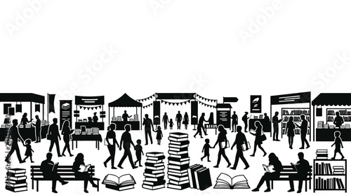 Fotografija Crowded Book Fair with Stalls and Visitors Engaged