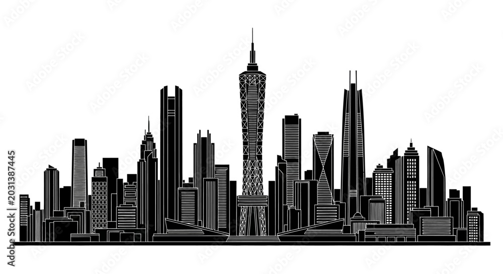 Naklejka premium Taipei City Skyline Silhouette Vector Illustration