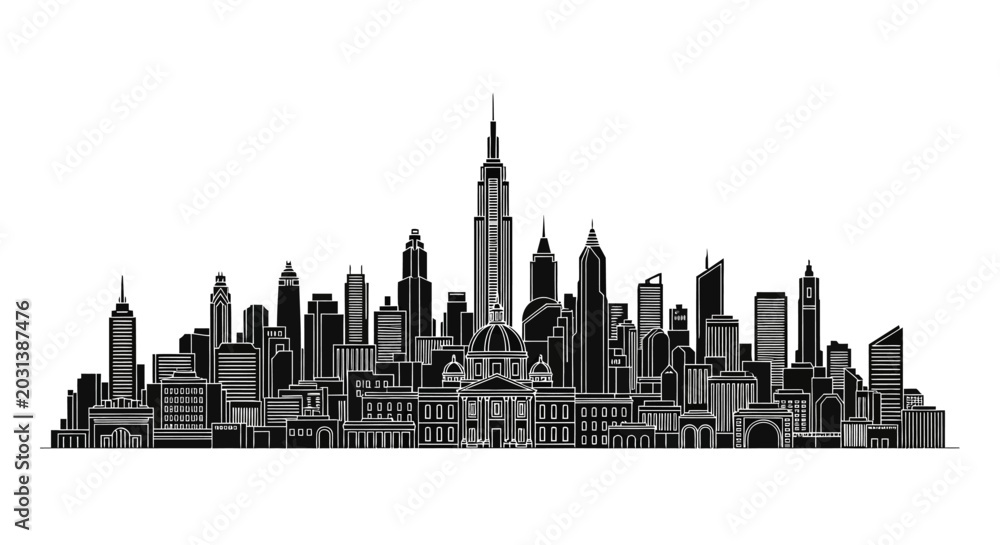 Obraz premium Modern City Skyline Silhouette Isolated on White Background