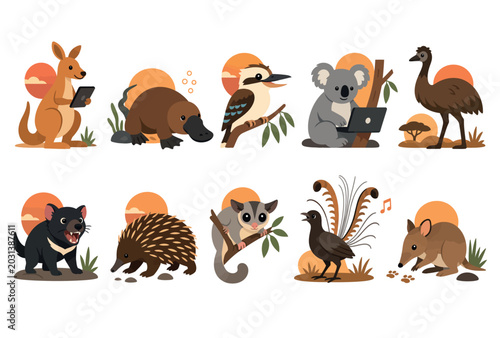Photography Australian animals icons set.