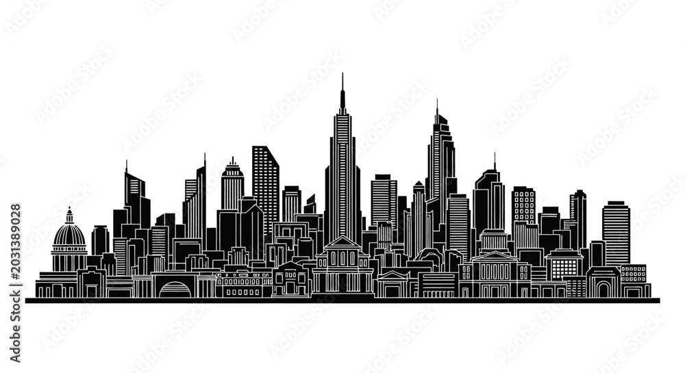 Obraz premium Modern City Skyline Silhouette with Skyscraper Architecture