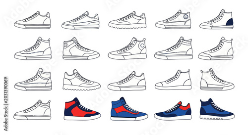 Konstfotografi Collection of Sneakers - Line Art and Color Styles